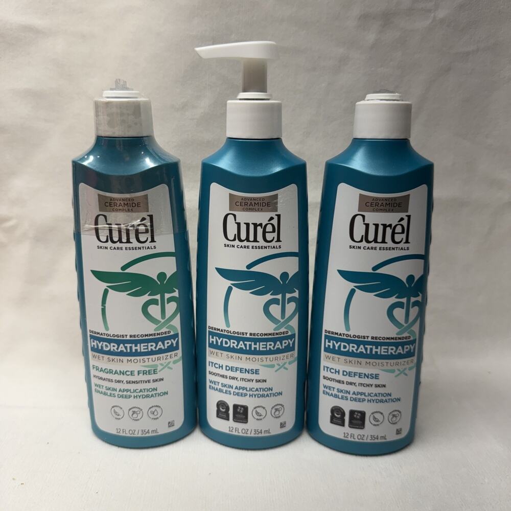 3PK Curel Hydrotherapy Wet Skin Moisturizer Damaged Pumps READ